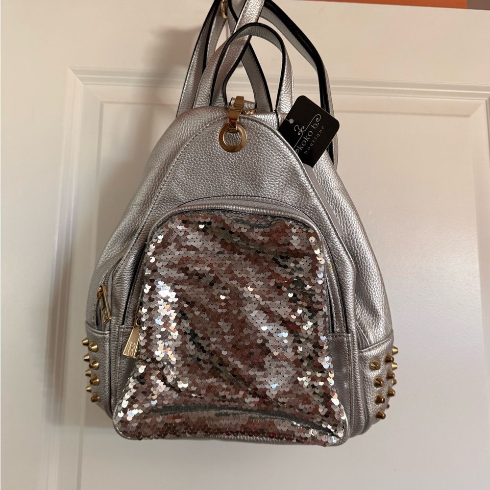 Chic Silver Backpack with Sequin Accent